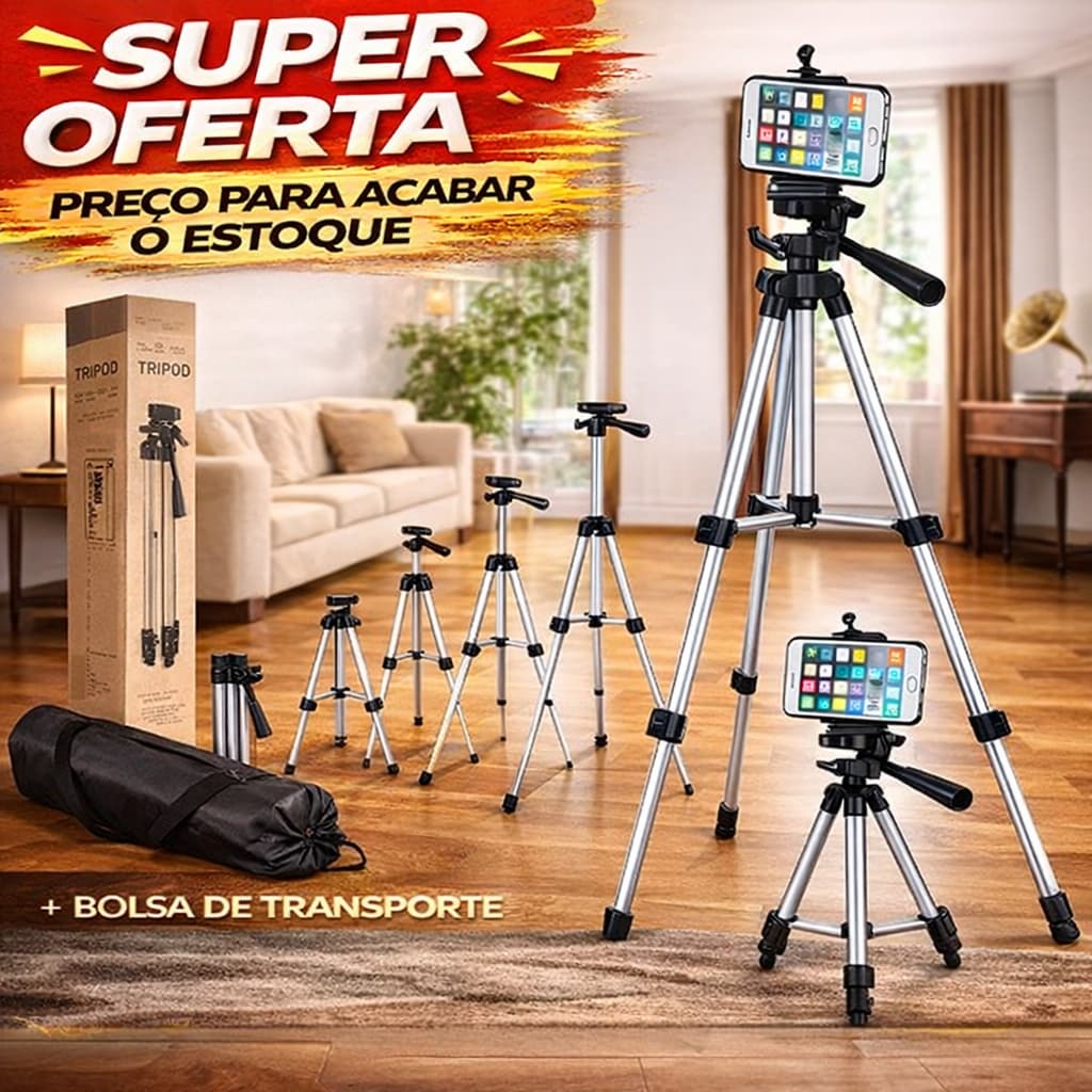 Tripé Universal para Câmera e Celular com Nível 1,06m Ajustável Selfie Tripod Foto profissional
