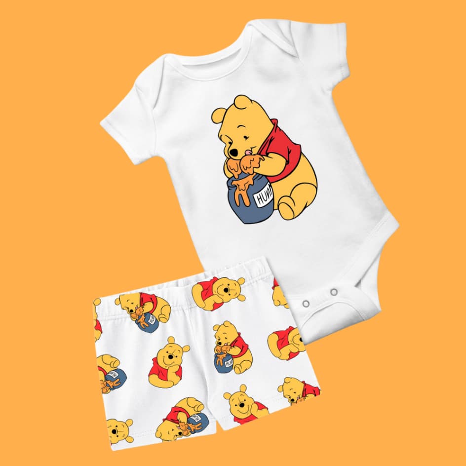 Conjunto Verão Pijama bebê infantil Personalizado tema Ursinho Pooh