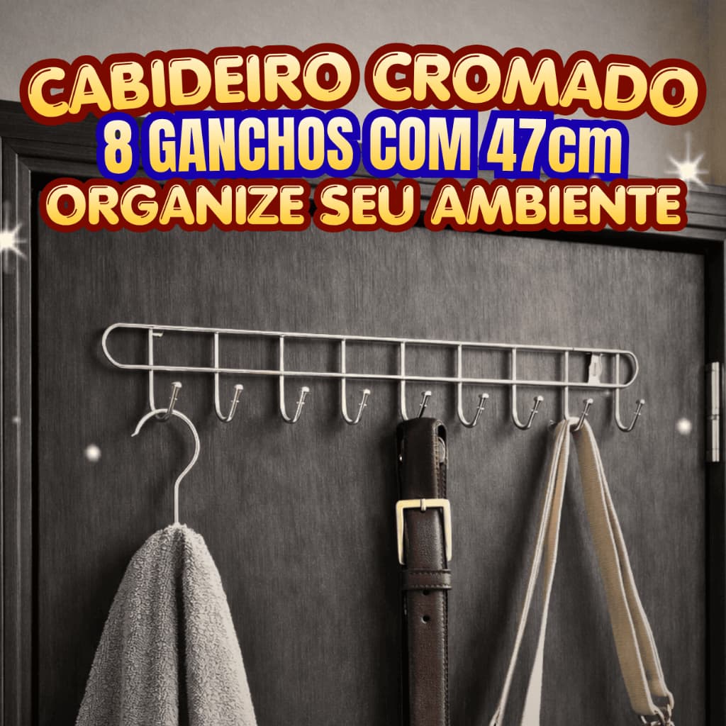 Cabideiro De Parede Suporte 8 Ganchos Aço Inox Cabide Multiuso
