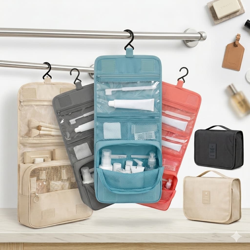 Necessaire Feminina Bolsa De Higiene Impermeável Com Gancho e Alça Organização Compacta Varias Cores