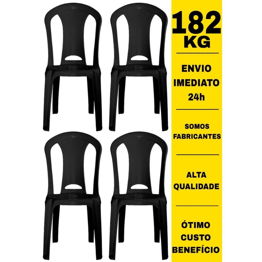 Kit Jogo 4 Cadeiras Resistente 182 Kg de Plástico  Igreja Bistrô Branca Preta