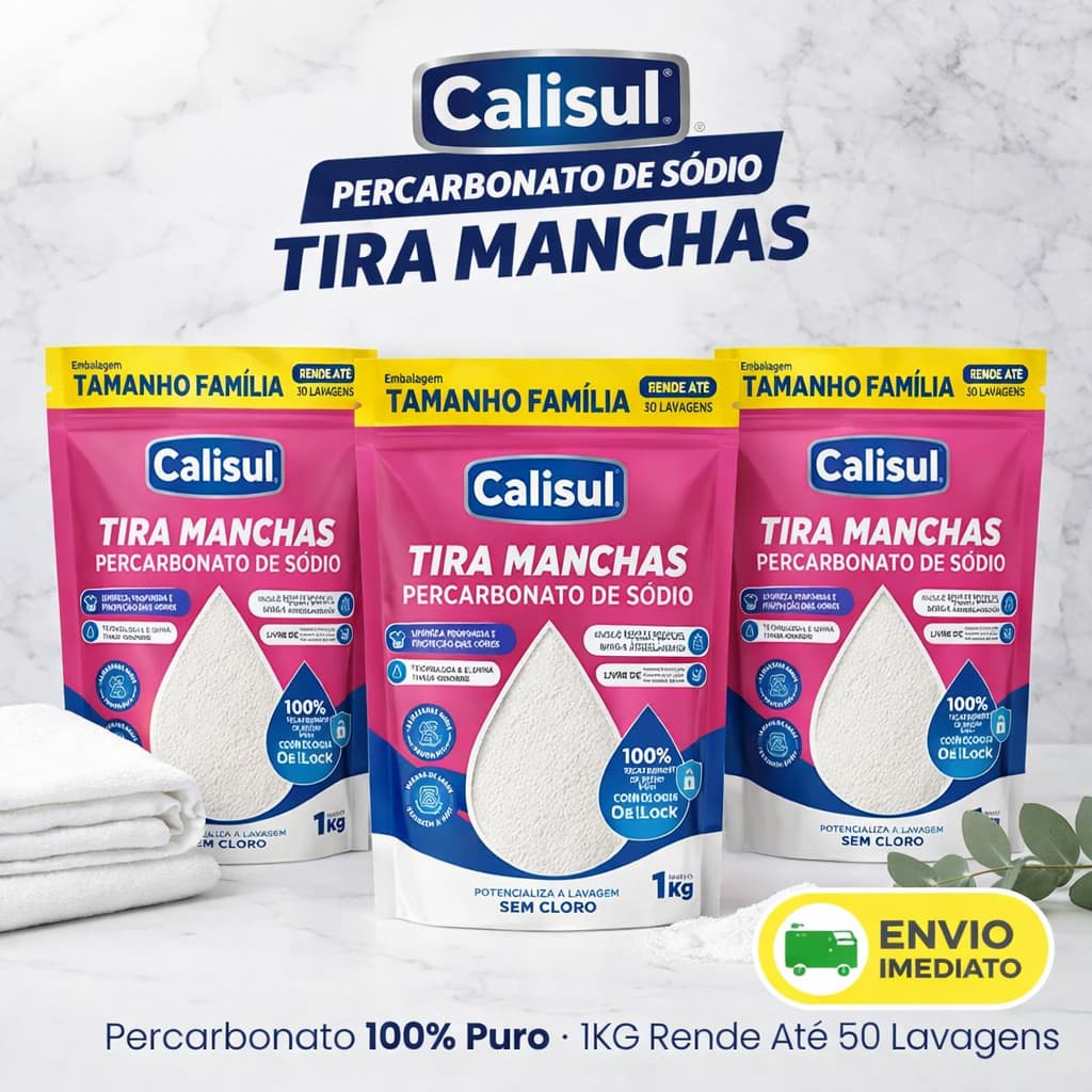 Alvejante Percarbonato de Sódio - Calisul 99% Puro - Sem Cloro Multiuso Clareador Limpeza Roupas