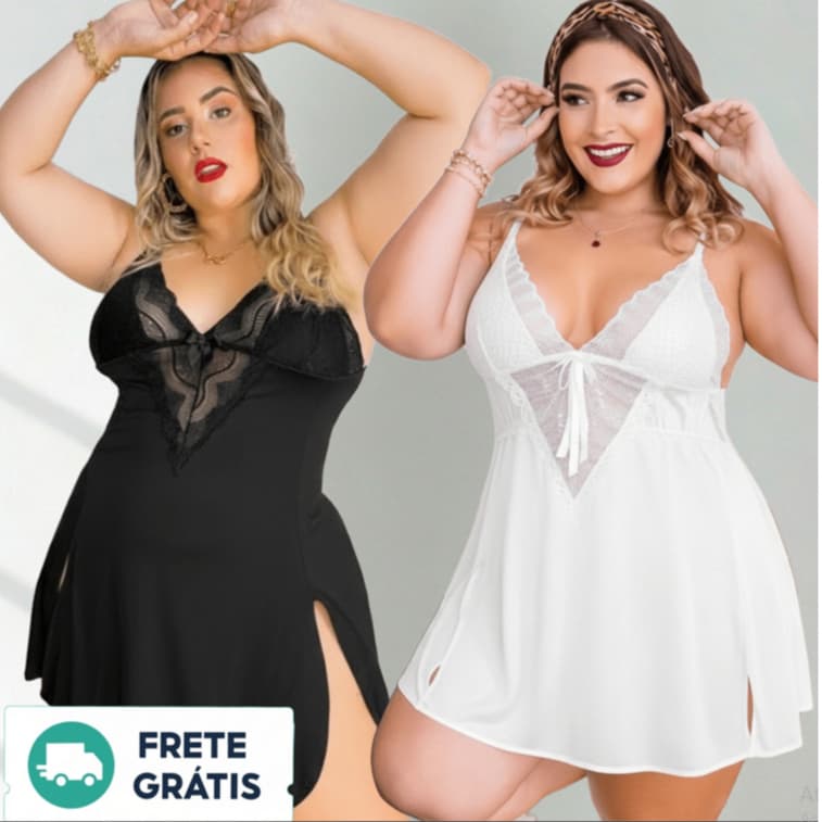 Kit 2 Camisola Plus Size Soraya Sensual Rendada Sem Bojo Confortável Linha Noite Luxo Cores Variadas