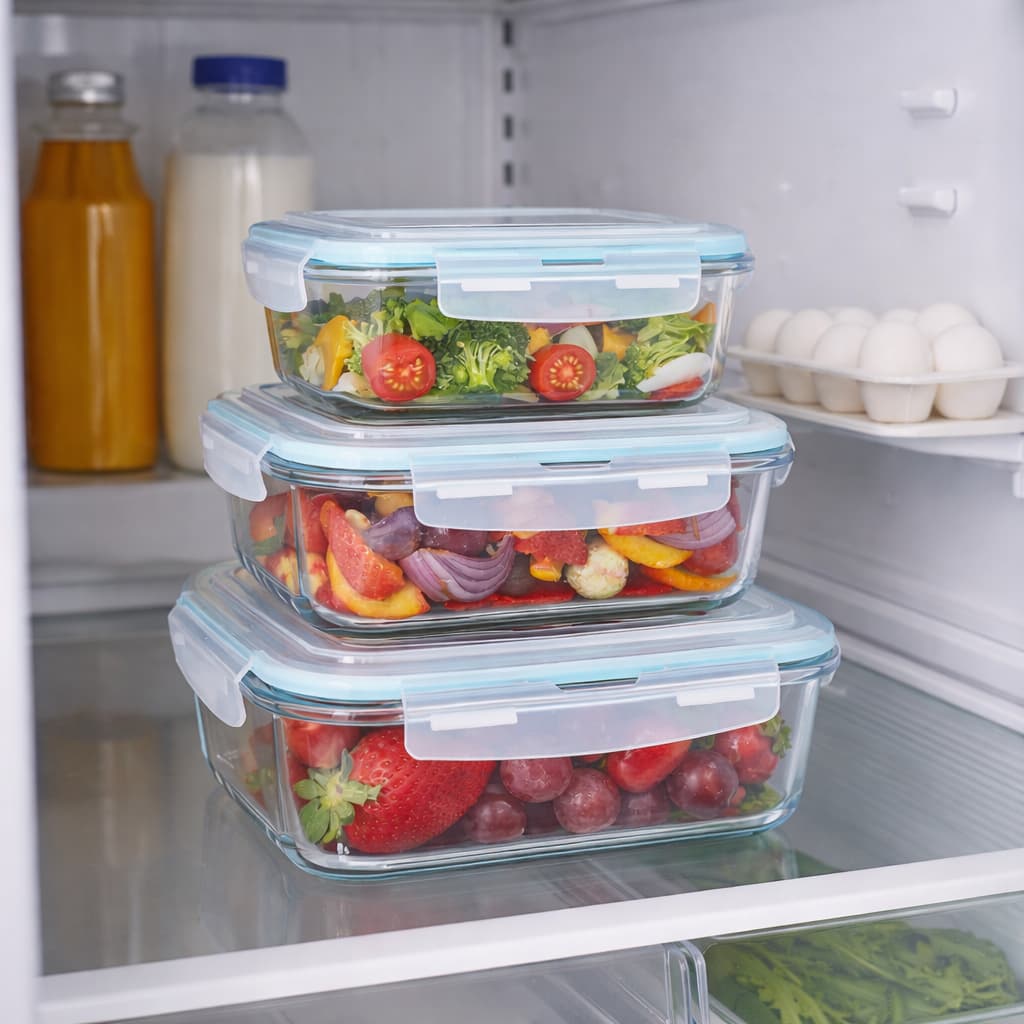 Conjunto 3 Potes Herméticos de Vidro com Tampa 370ml / 640ml / 1040ml Pode Ir ao Microondas Freezer