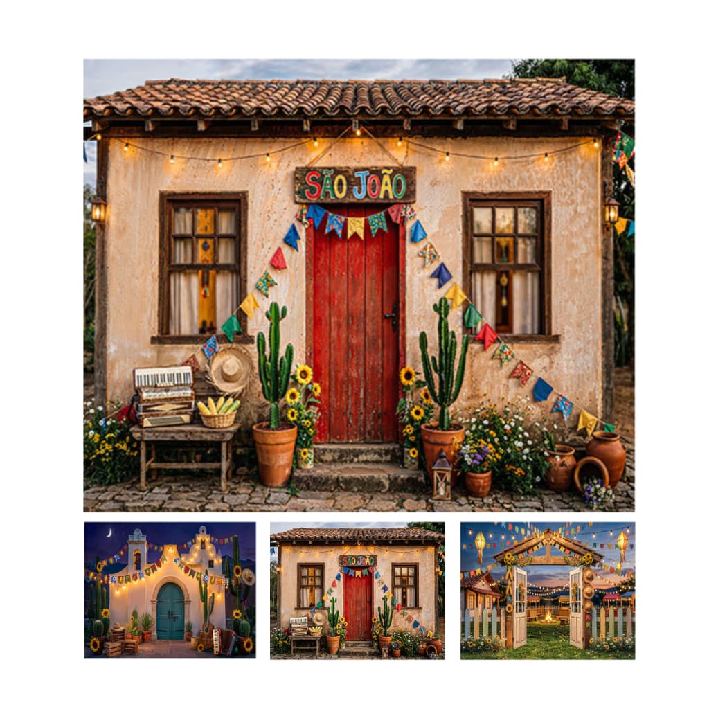 Fundo Fotográfico Tecido Realista para Cenário e Ensaios Tema Arraiá e Junino 3,00x2,50