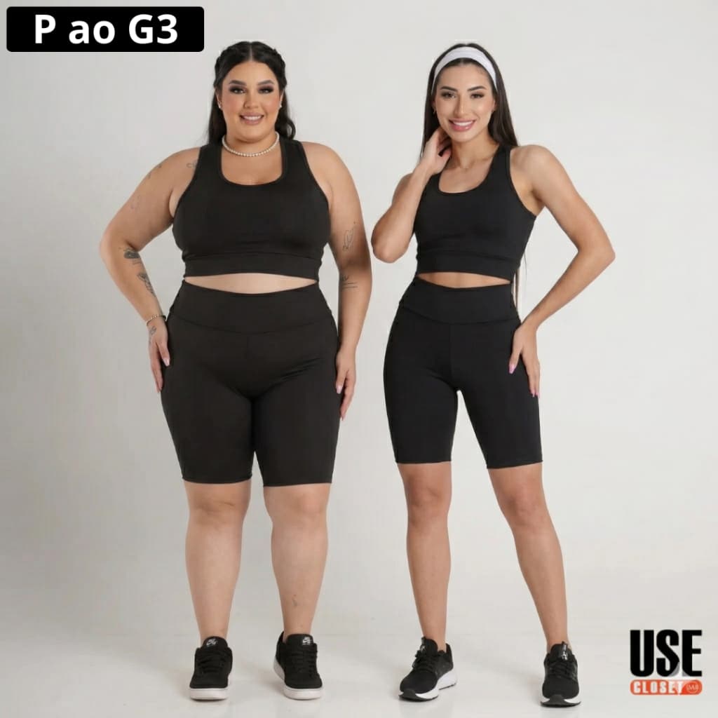 Kit C/2 Bermudas Plus Size Feminina Short Ciclista Roupa de Academia Fitness Bermuda Cós Alto