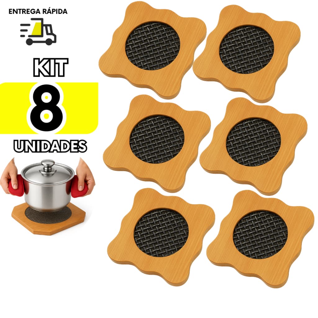 Kit 8 Descanso de Panela Formato Octogonal Quadrado Redondo Ondulado MDF 16,5cm Cozinha Buffet