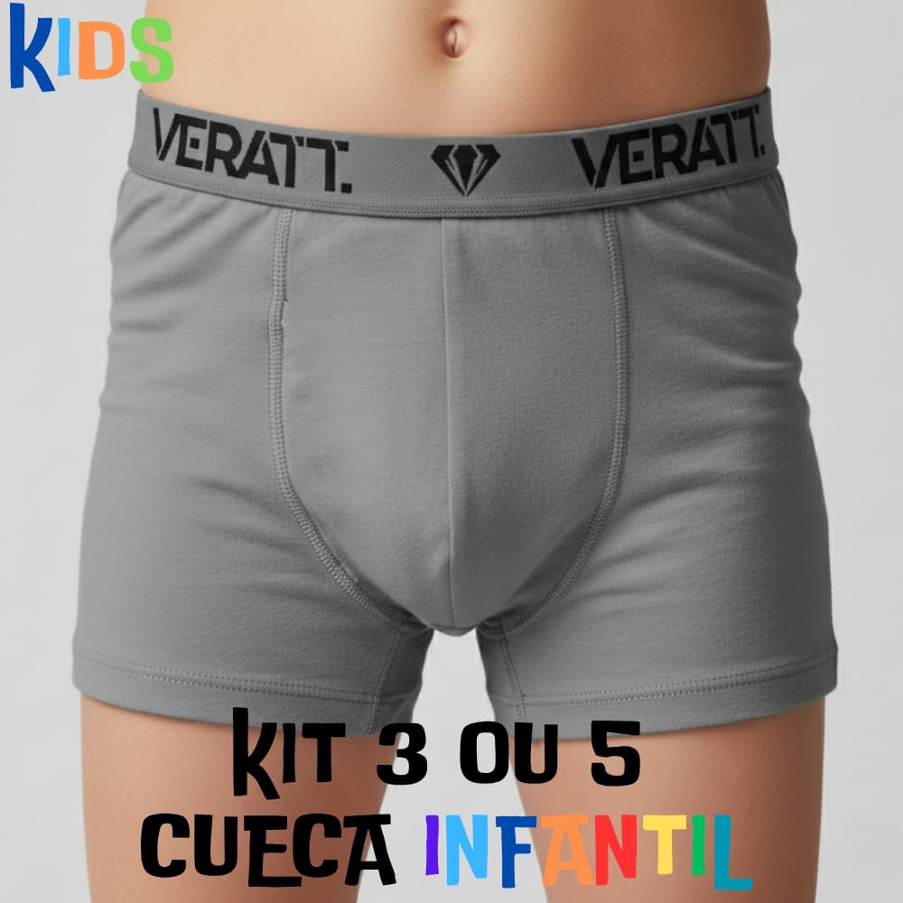 Kit 3 ou 5 Cuecas Boxer menino INFANTIL 100% Algodão Cotton Basic Conforto Cores Lisas