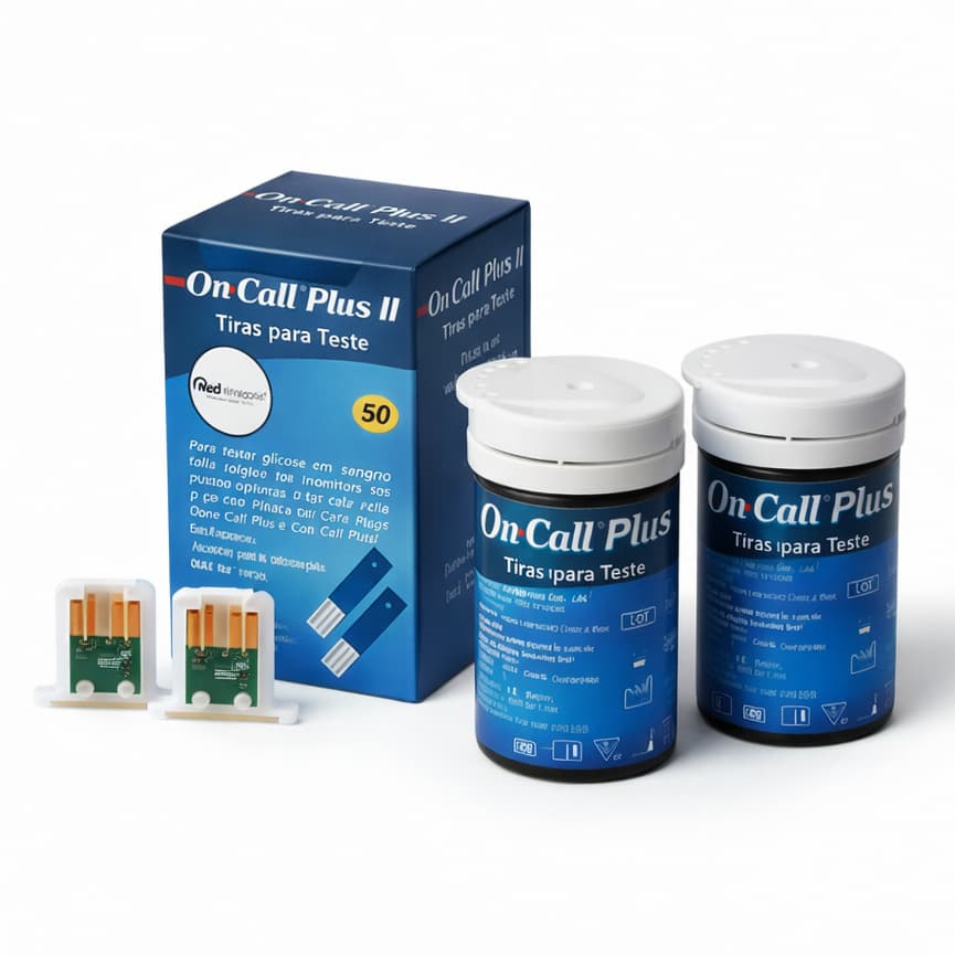 100 Tiras On Call Plus II Glicose Medir Glicemia Fita Teste + Chip