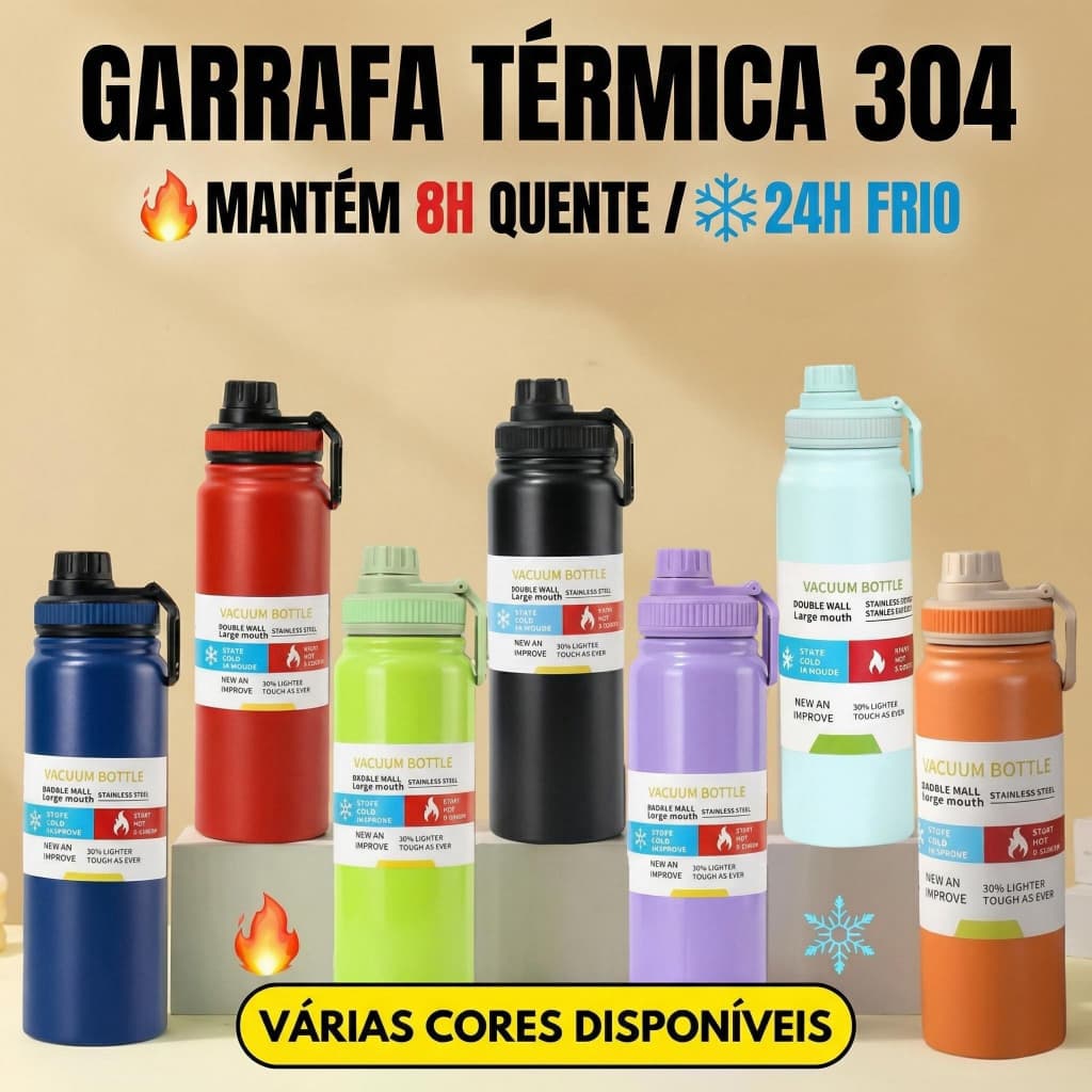 Garrafa Térmica 800ml/1000ml Flasco de vacío, armazenamento frio e quente de 24 horas