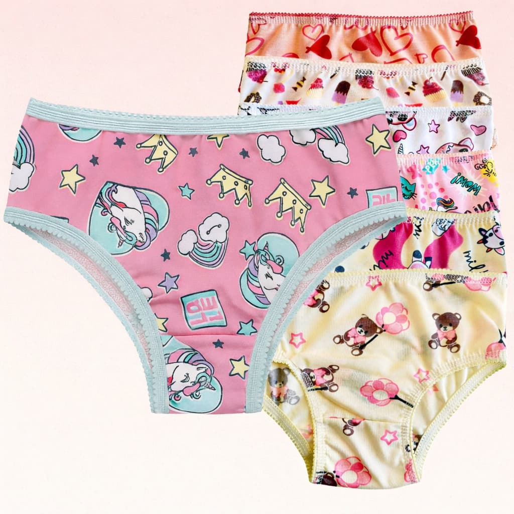 Kit 10 Calcinha Infantil 100% algodão Estampada Conforto meninas criança (2–7 Anos) Promoção