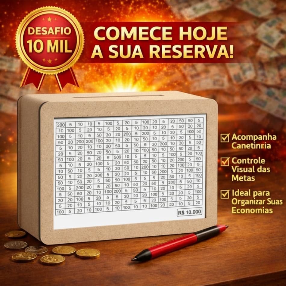 Cofre Desafio 10mil 5mil 1mil Mdf Caixa Dinheiro Madeira Método Japonês Poupança Cofrinho