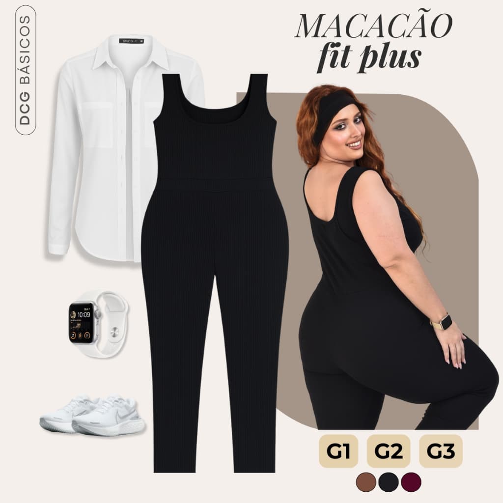 Macacão Feminino Plus Size Gola Redonda Regata Liso Fitness Esporte G1 ao G3