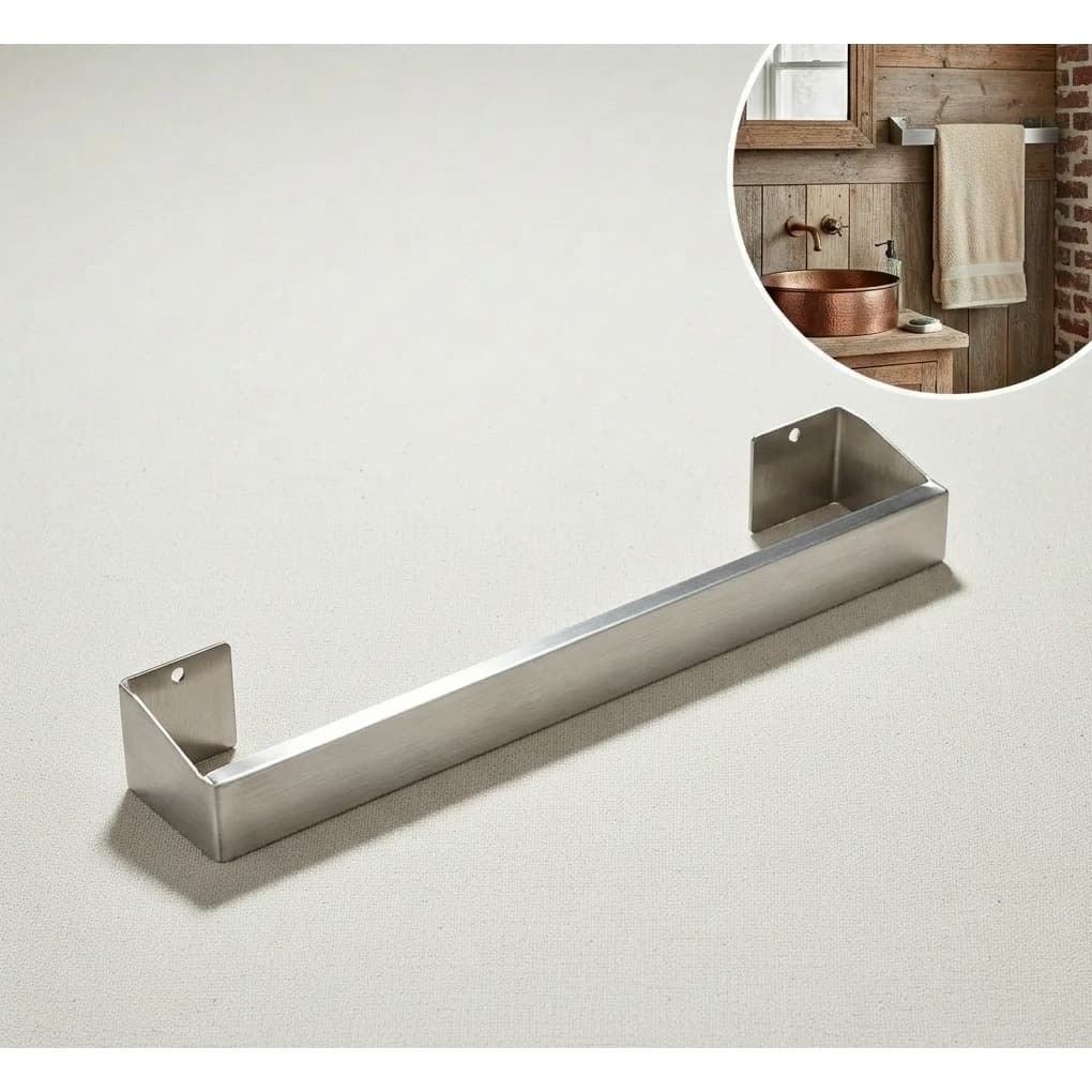 Porta Toalha de Rosto em Inox com Fita Dupla Face — Suporte Toalheiro para Banheiro - Escovado