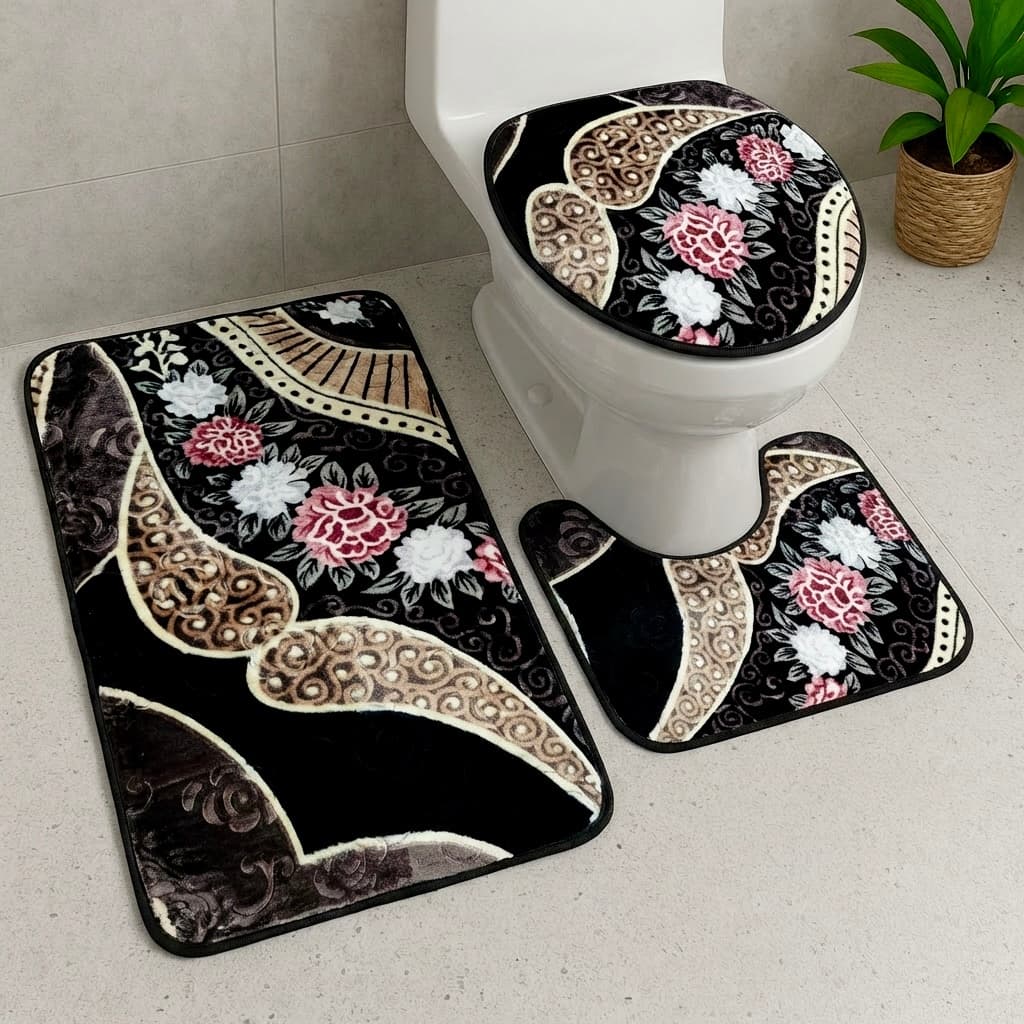 Kit Jogo De Tapetes Soft 3 peças Banheiro Classic Higiênico VáriasEstampas Premium