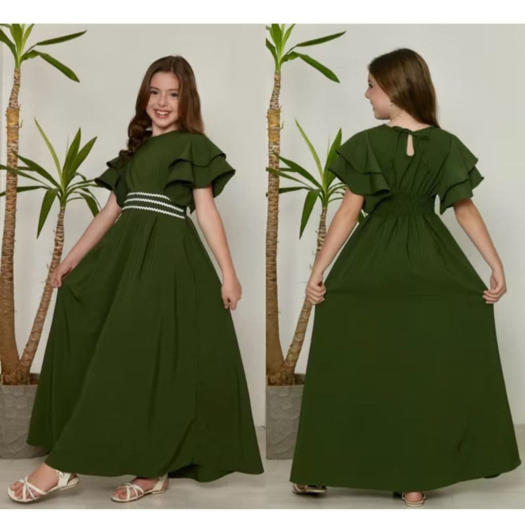 Vestido Longo Infantil Juvenil Mangas Morcego Moda Infantil