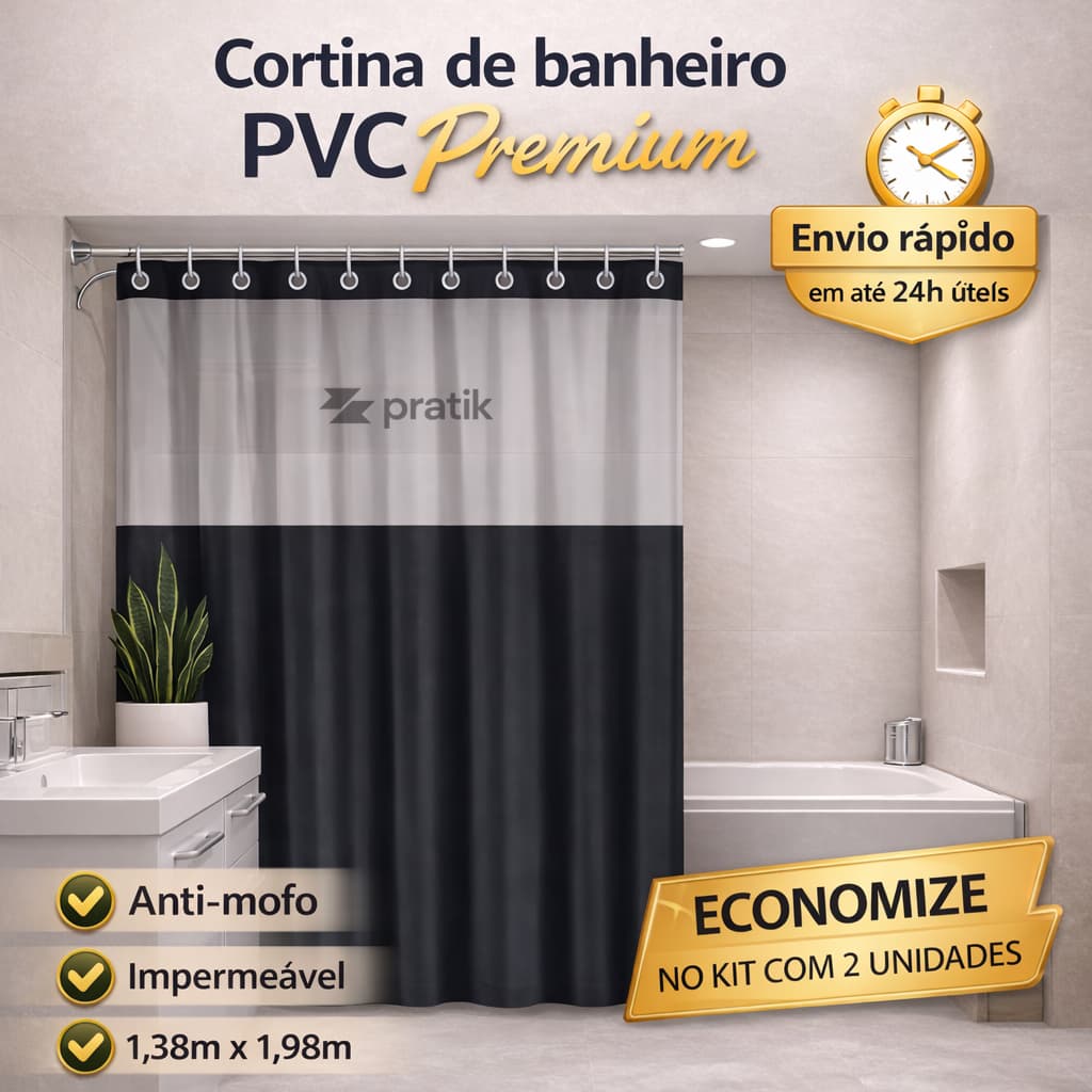 Cortina Para Banheiro Box em PVC ou Vinil Anti Mofo Com Ganchos Alta Qualidade - Envio Imediato