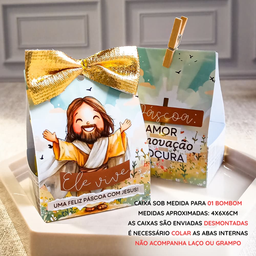10/20/30 Caixinhas de Páscoa Cristã/Jesus - Para 01 bombom/docinho/Chocolate - Brinde/Mimo/Lembrancinha