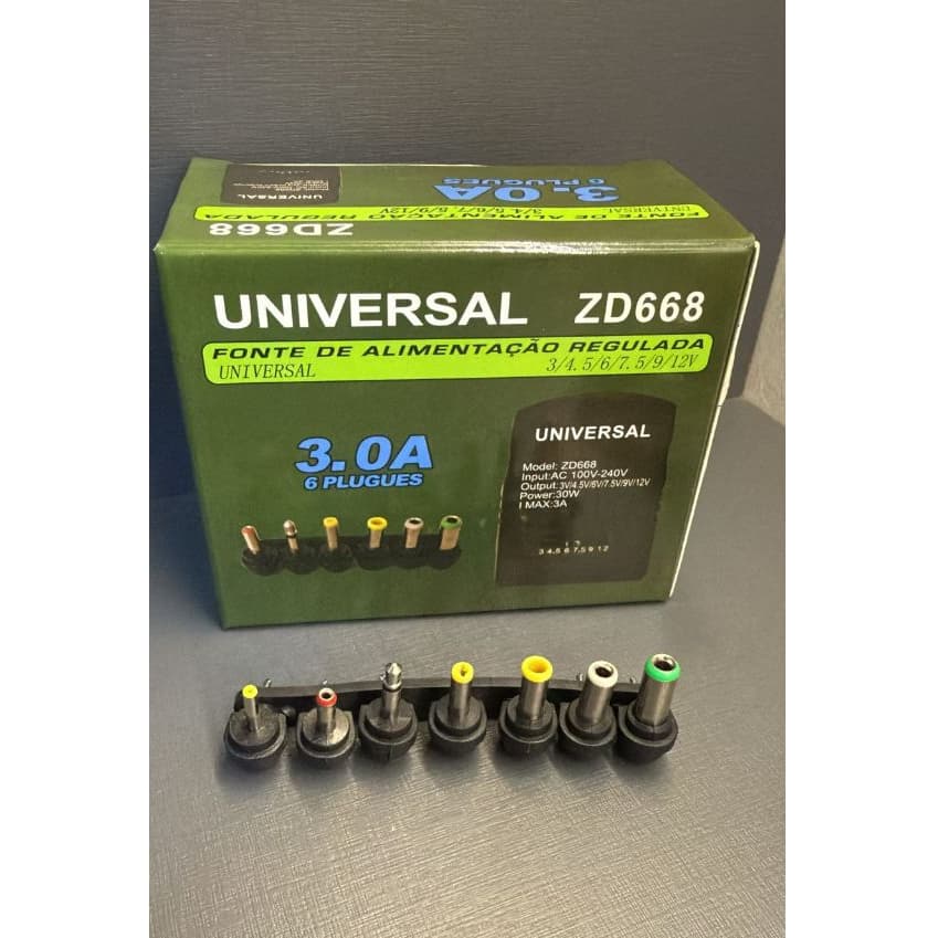 Fonte de Alimentação Universal 3.5A Regulável 6 plugs 30W conversor 7 voltagens
