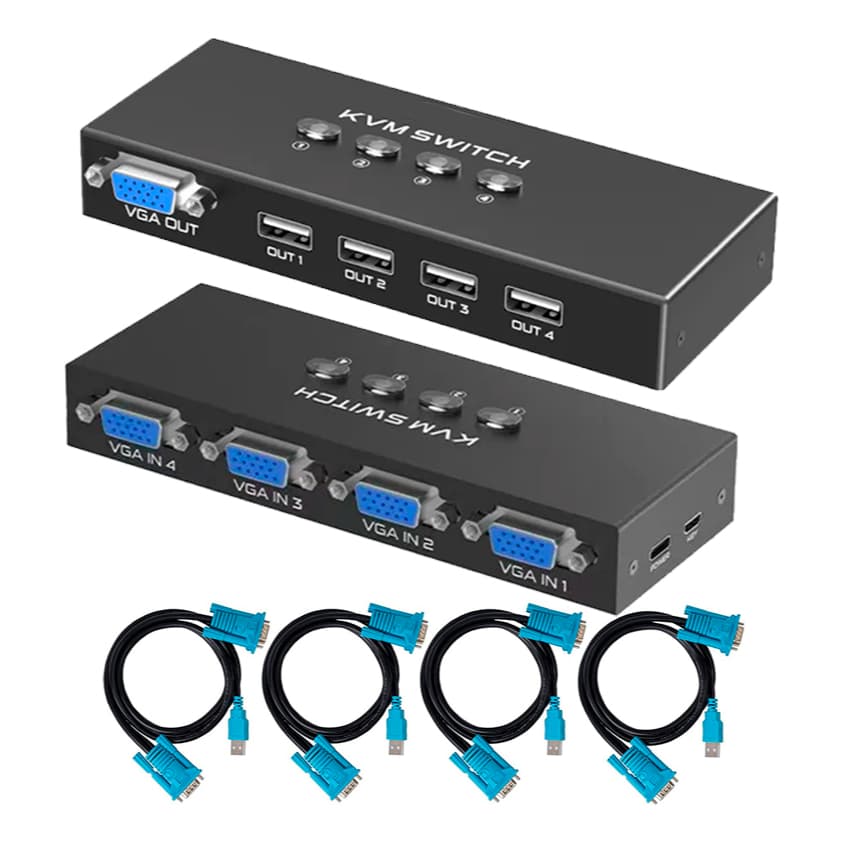Switch Kvm Vga + Usb - 4 Portas Com Cabos 1920x1080p