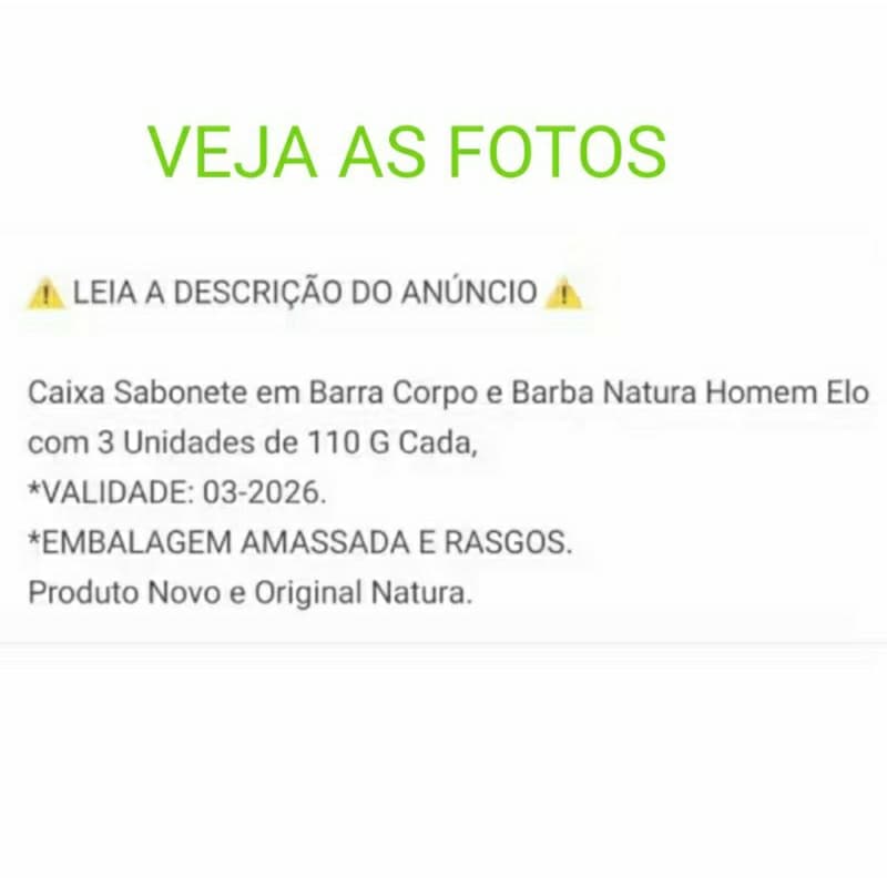 Caixa Sabonete em Barra Corpo e Barba Natura Homem Elo com 3 Unidades de 110 G Cada,*Validade: 03-2026