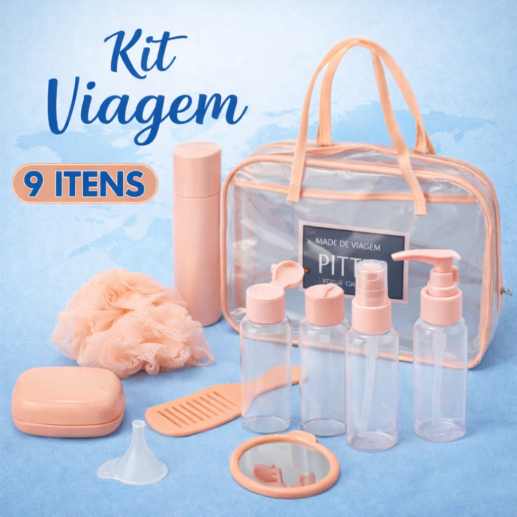 Kit Viagem Com Necessaire Frascos Higiene Pessoal Creme Shampoo Saboneteira