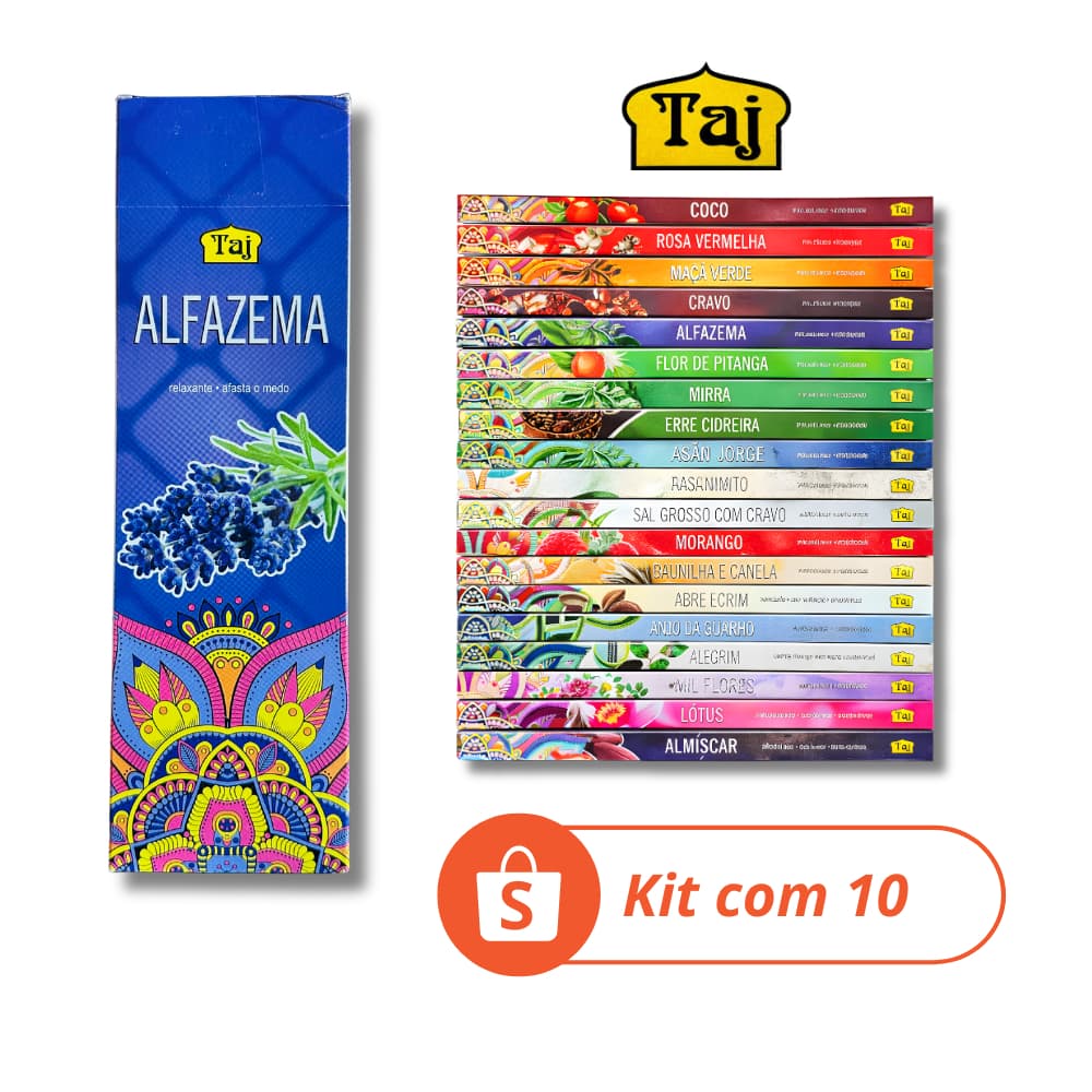 Kit 10 Incensos TAJ Sortidos Indiano Tradicionais - Aromas Exclusivos
