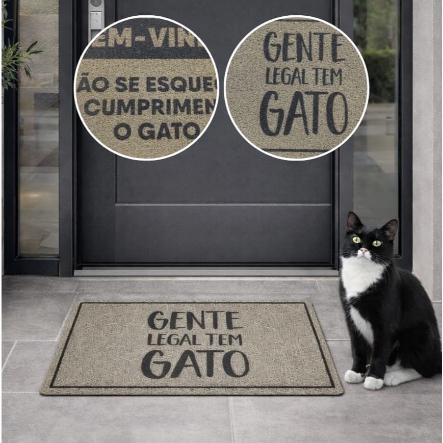 Tapete Capacho Entrada 40cmX60cm Gatos Antiderrapante Linha Pet Animal de Estimação Alto Padrão Cat Kapazi