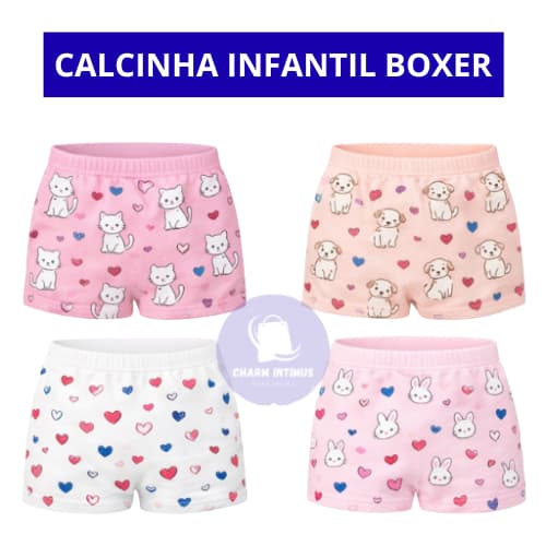 Kit 10 ou 04 Calcinhas Importada box Shortinho Infantil menina Estampada Elastico Reforçado