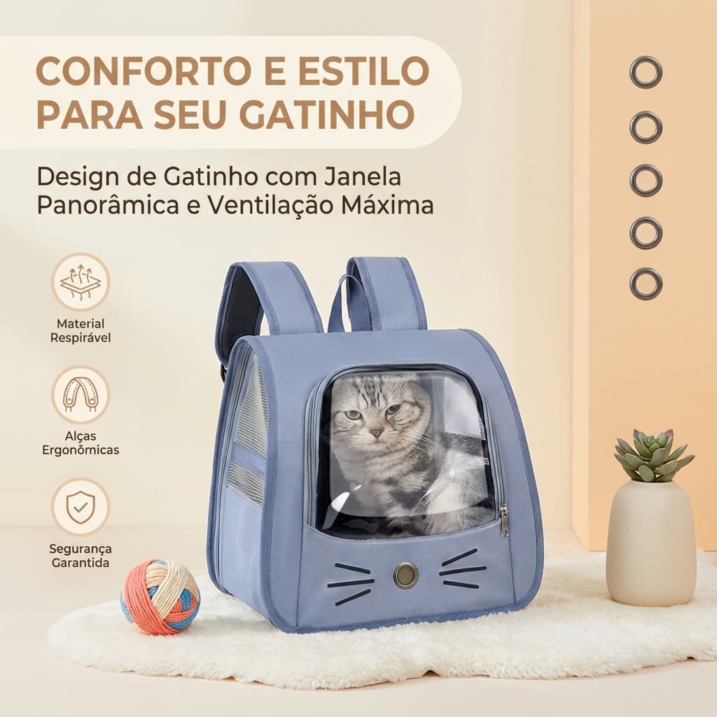 Mochila para transporte de gatos, ideal para uso externo, respirável e portátil, com alças para os ombros
