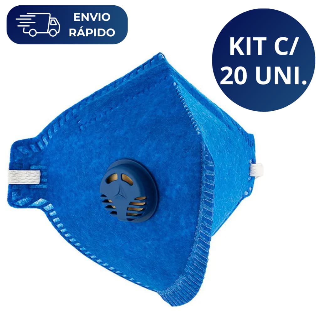Kit 20 Respirador Descartável PFF2 Com Válvula Proteção Poeiras Névoas Fumos Segurança Profissional
