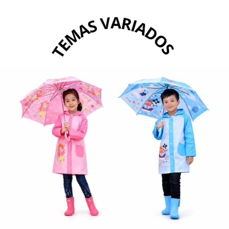 Kit Capa De Chuva + Guarda Chuva Infantil Menina Menino Criança De PVC Reforçado