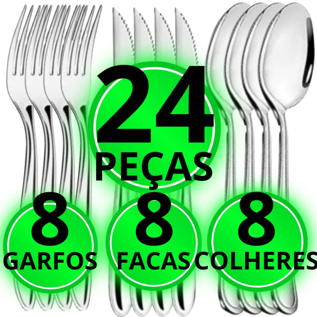 Faqueiro 24,30,18,15,12 ou 9 Peças Aço Inox Premium Jogo Talheres Completo Facas Garfos Colheres De Mesa Cozinha