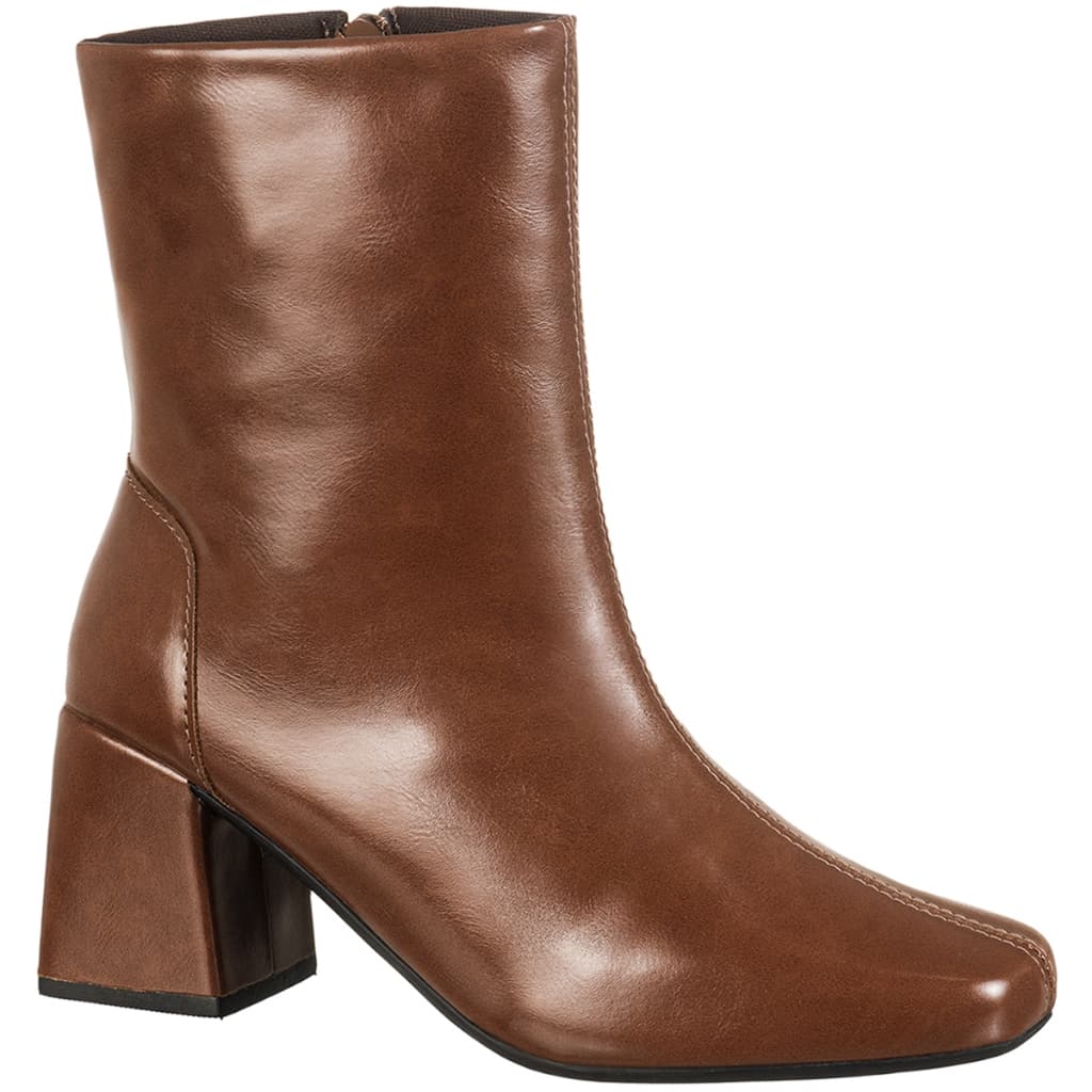 Bota Feminina GiGiL Bico Quadrado Salto Bloco Médio Cano Curto Verniz Casual Clássica Elegante
