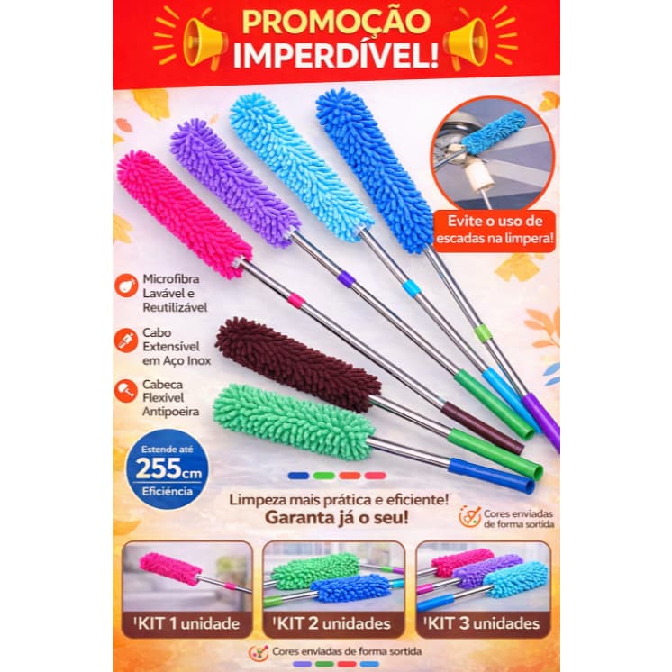 1/2/3 Espanador Microfibra Lavável Cabo Extensível Flexível Remove Poeira Limpeza Doméstica Cores Sortidas | Storeas