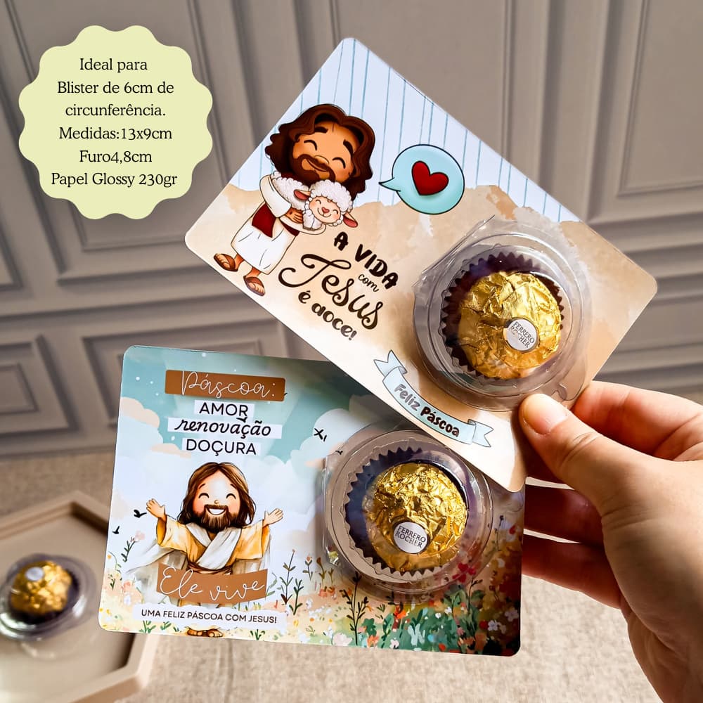 24 Cartões de Páscoa Cristão Para Blister de Docinho - Mimo/Lembrancinha/ Páscoa Cristã/Jesus