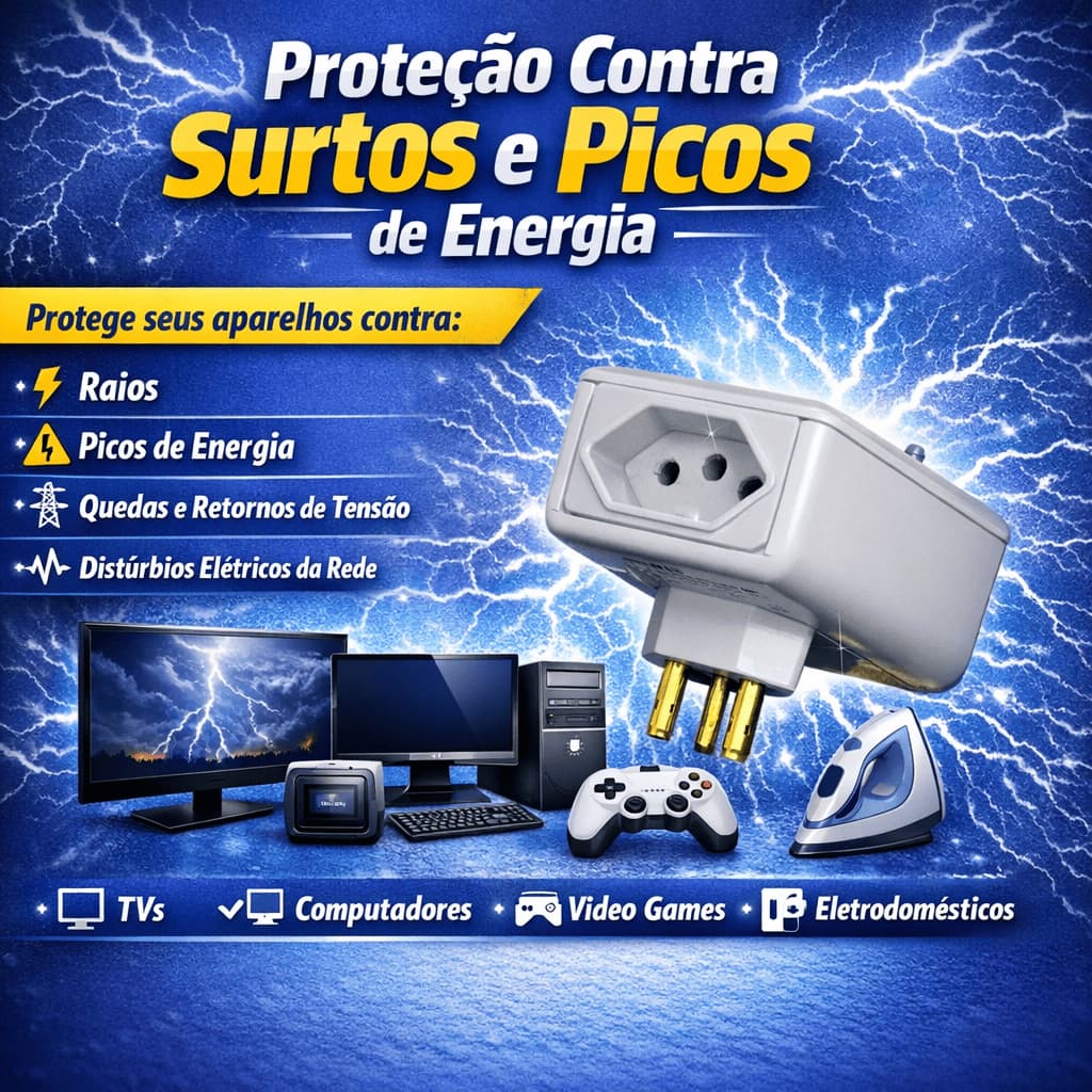Protetor Prote Raio Contra Surtos e Picos Elétricos 127v e 220v 2 Tomadas PW