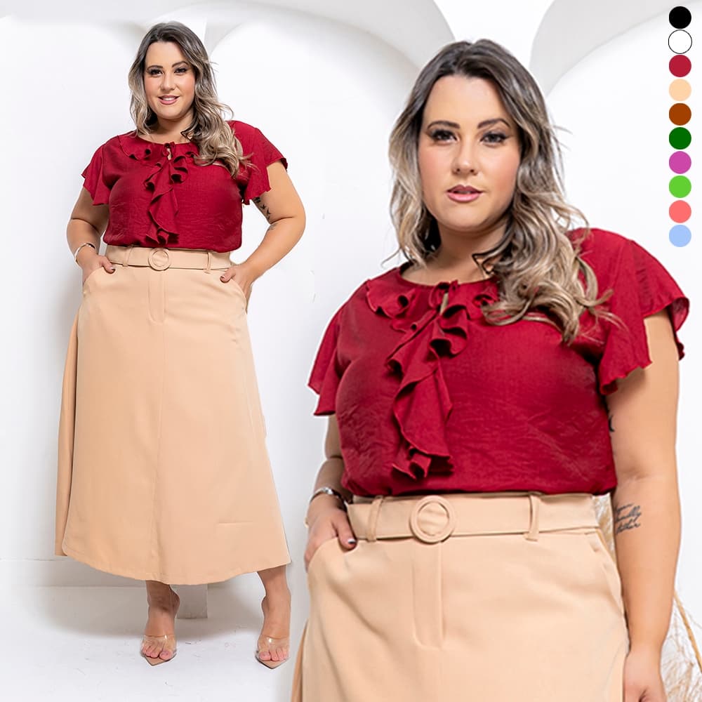 Blusa Com Babado Duna Moda Plus Size Estilosa Confortável