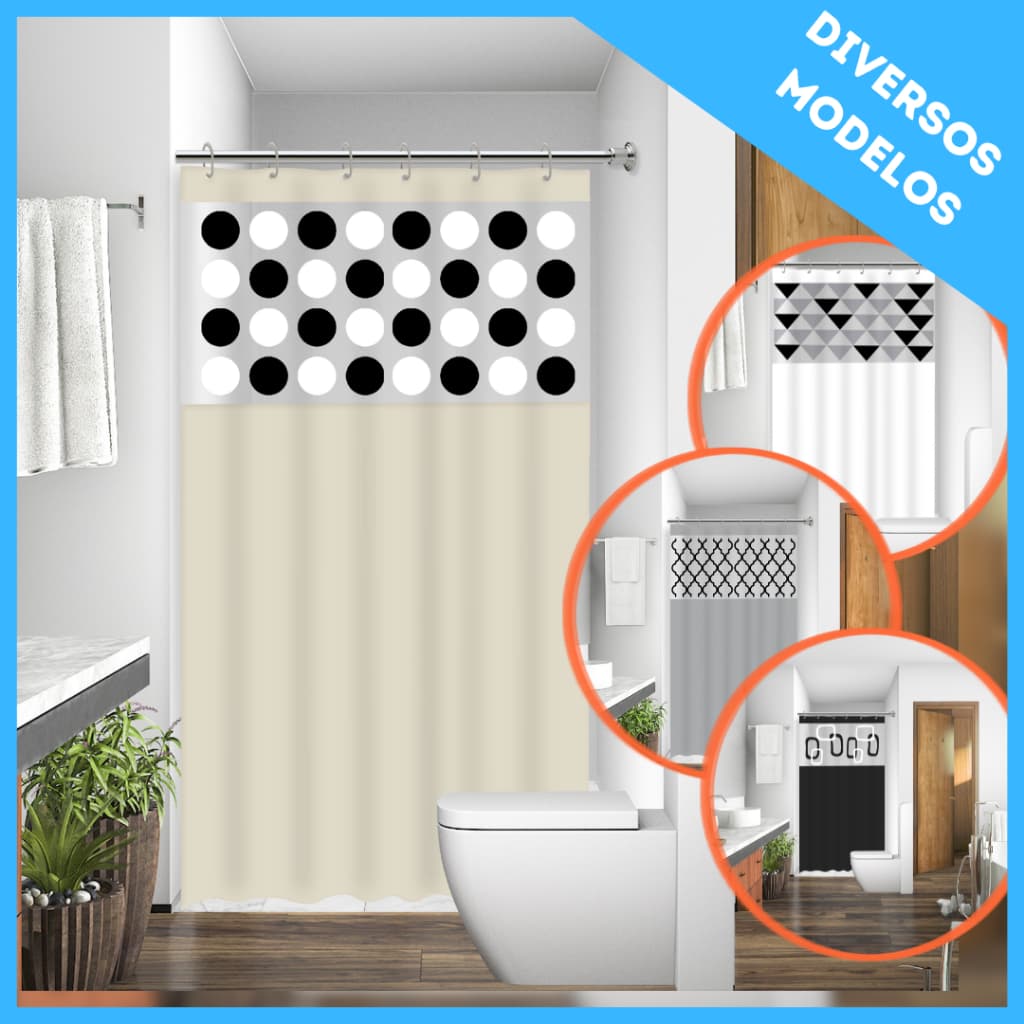 Kit 3 Cortinas Box Banheiro PE e PVC Impermeável Antimofo Resistente c/ Ganchos 138x198cm