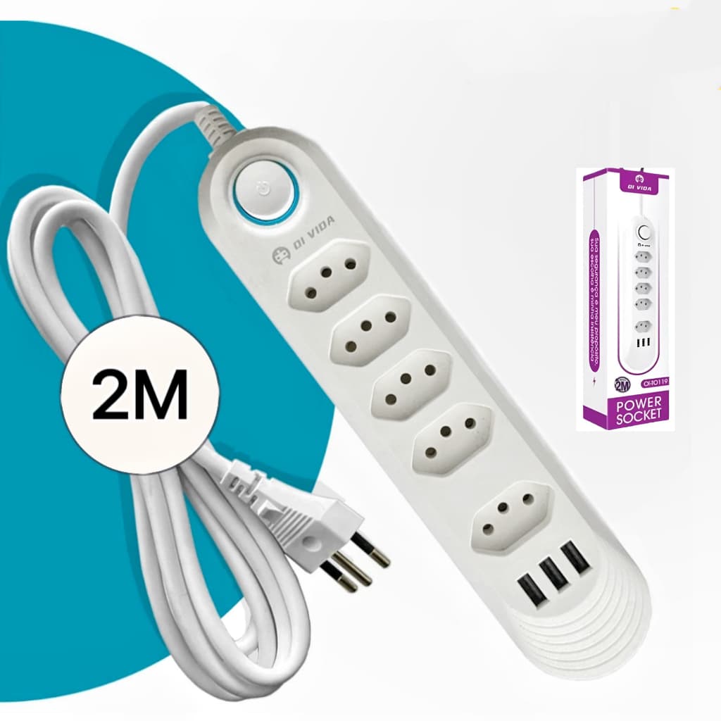 Extensão Tomadas com USB e TypeC Universal Bivolt 110v/220v 2500W Power 2m Filtro De Linha Segurança