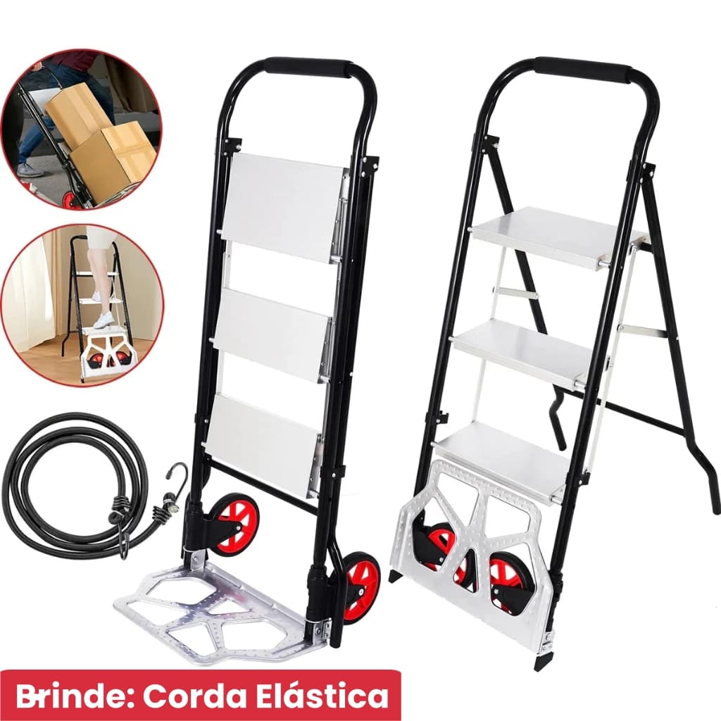 Scada de Alumínio 2 em 1 e Carrinho de Carga Dobrável Multifuncional Suporta até 250KG Reforçada Yesop