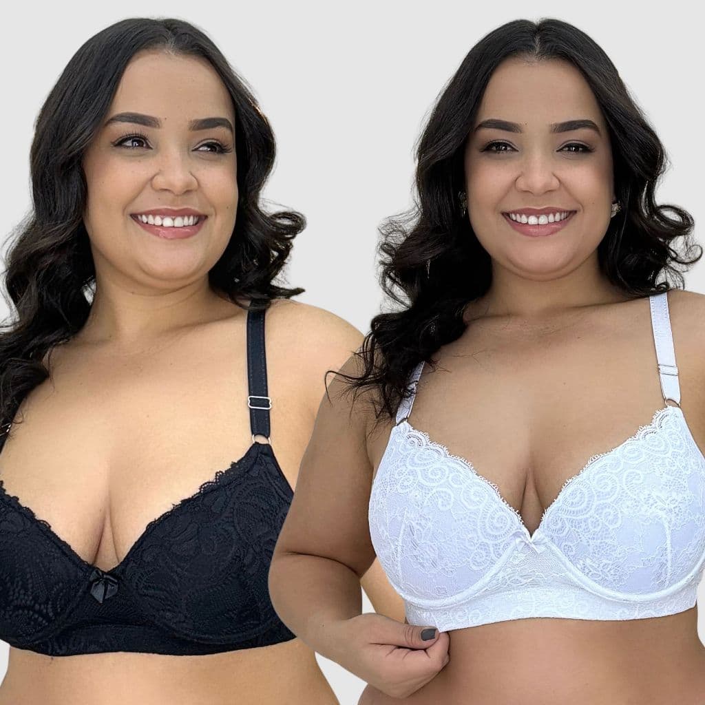 Kit Com 2 Sutiã Com Bojo Plus Size Reforçado Com Renda Com Aro e Alça Larga Sustentação e Conforto