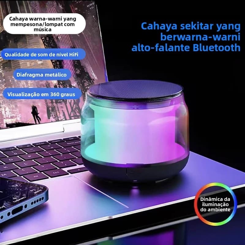 Alto-Falante Bluetooth Mini com Luz RGB Colorida | Som HiFi 360° | TWS Stereo | Portátil para Casa e Festa