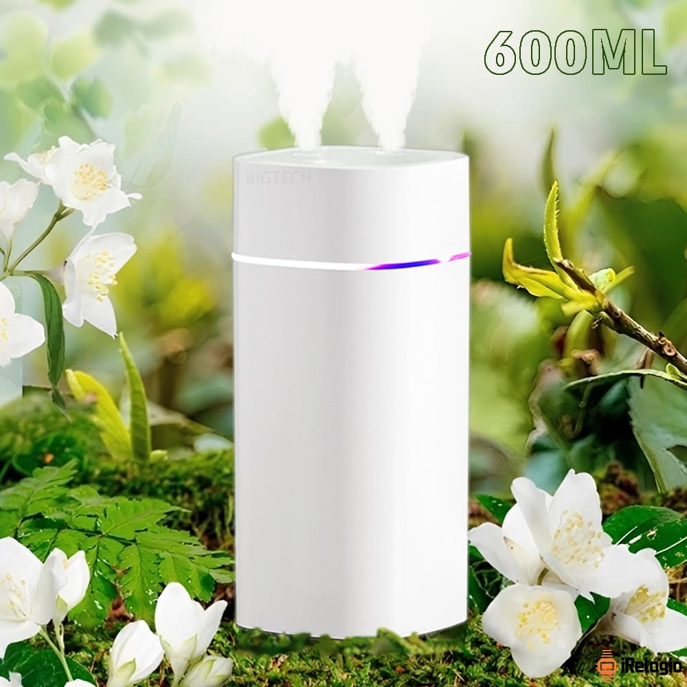 Umidificador De Ar Ultrassônico Portátil Bico Duplo 600ml  Luzes LED's Coloridas Silencioso Aromatizador