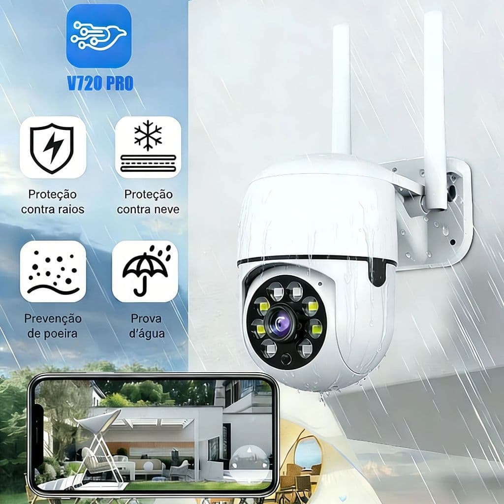 Câmera Wifi 360° IP Sem Fio Prova D'água Full Hd Visão Noturna Segurança App V720