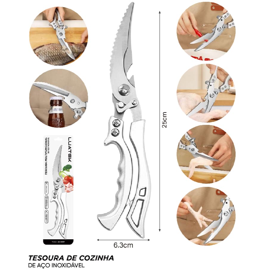 Tesoura Multifuncional Para Corte Alimentos Legumes Peixes Frangos Verdura Aço Inoxidável Utensílios