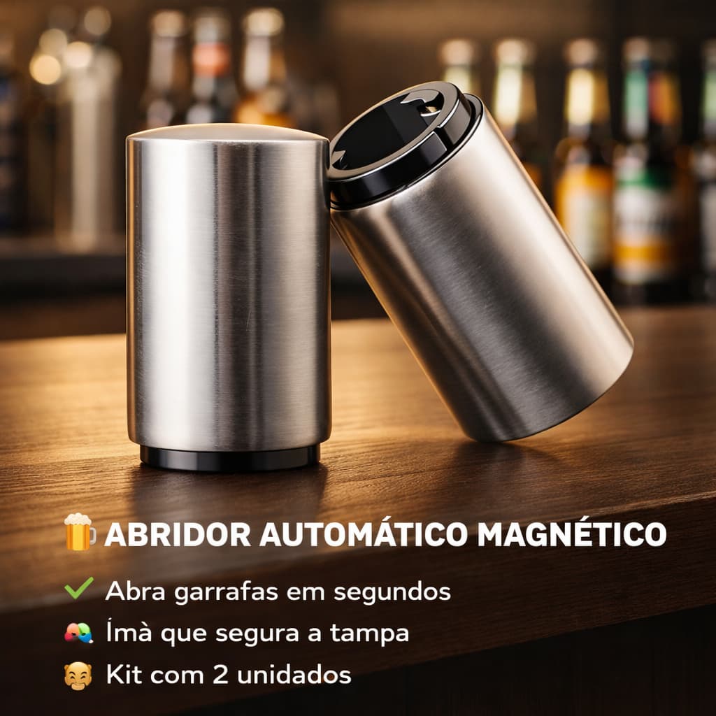 Kit 2 Abridor de Garrafa Automático Portátil Magnético Plástico Revestido em Inox