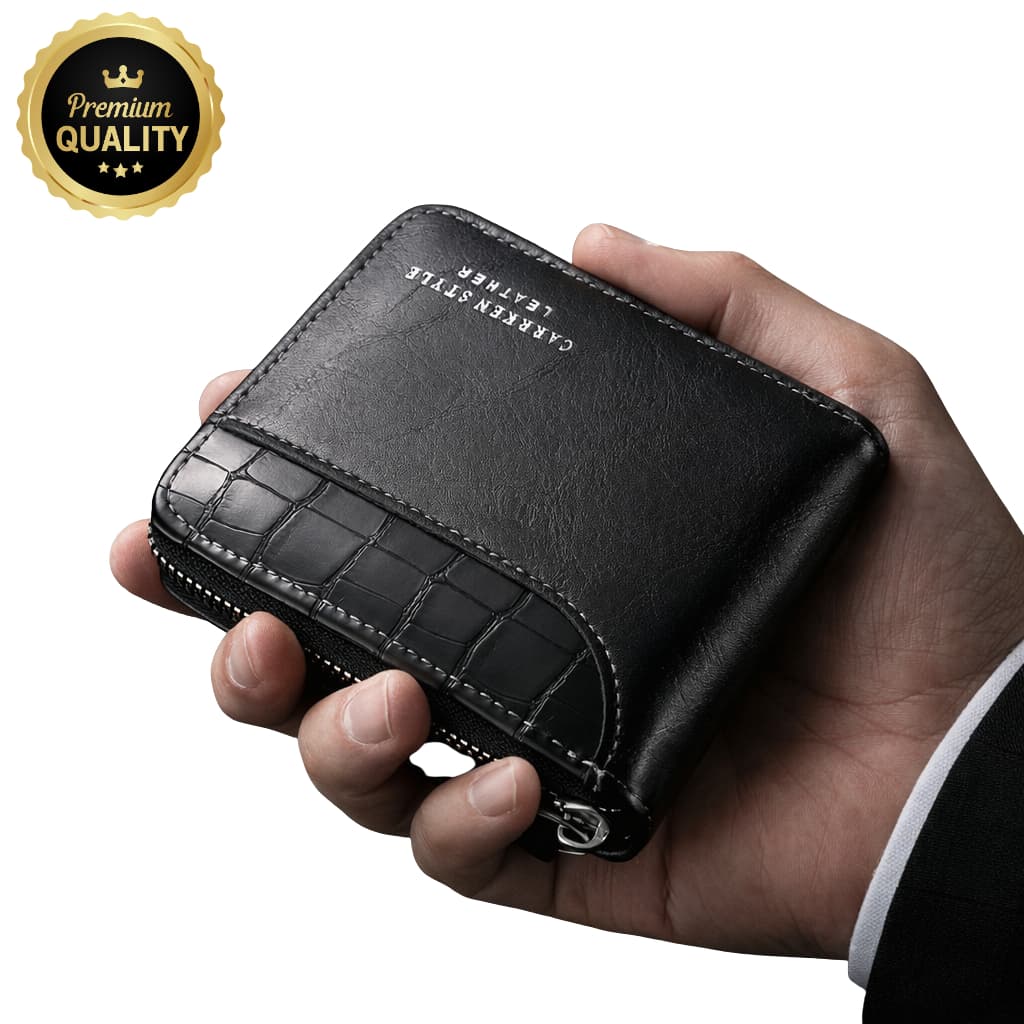 Carteira Masculina Vintage Preta Marrom Com Zíper de Couro PU Porta Moedas Porta Cartão Documentos