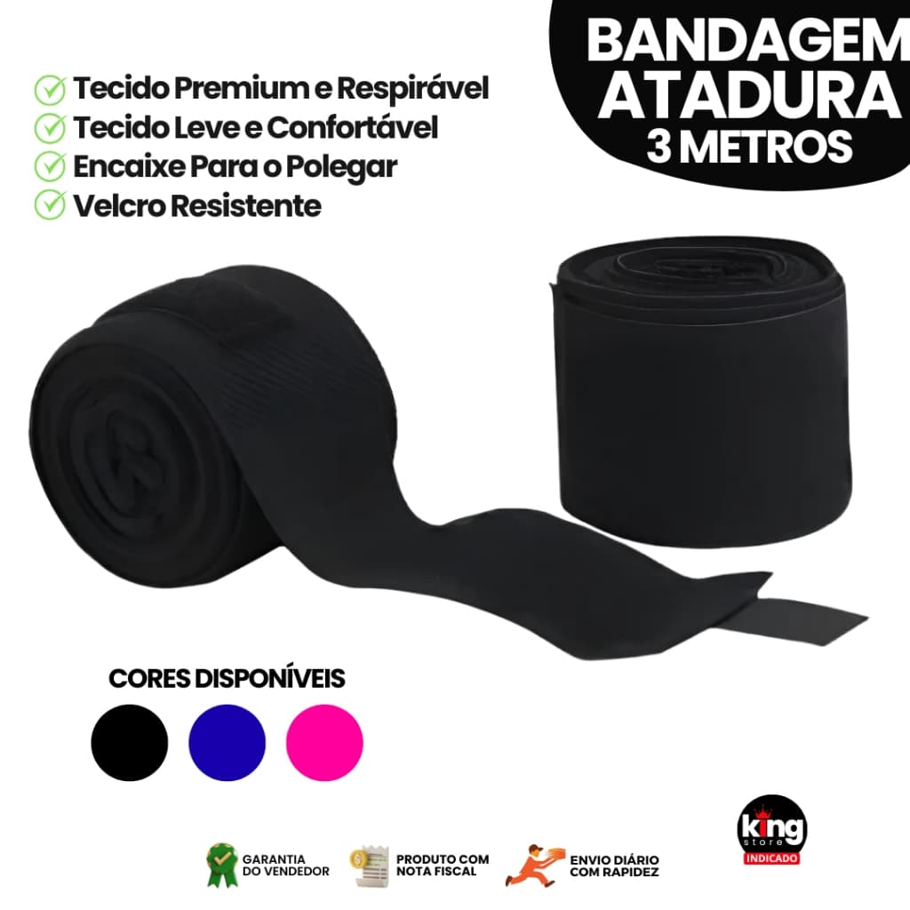Par 2 Bandagens Atadura Poliamida 3M para Boxe, MMA, Muay Thai e Artes Marciais Qualidade Premium Alta Durabilidade