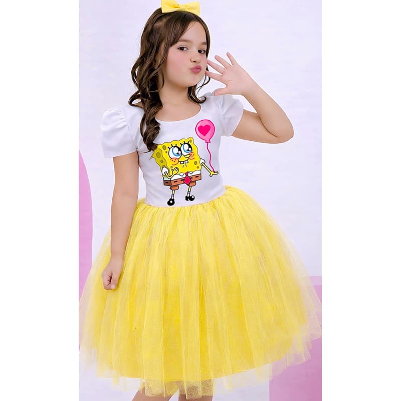 Vestidos Bob esponja temáticos infantil aniversário super luxo festa Bob esponja (com manga)
